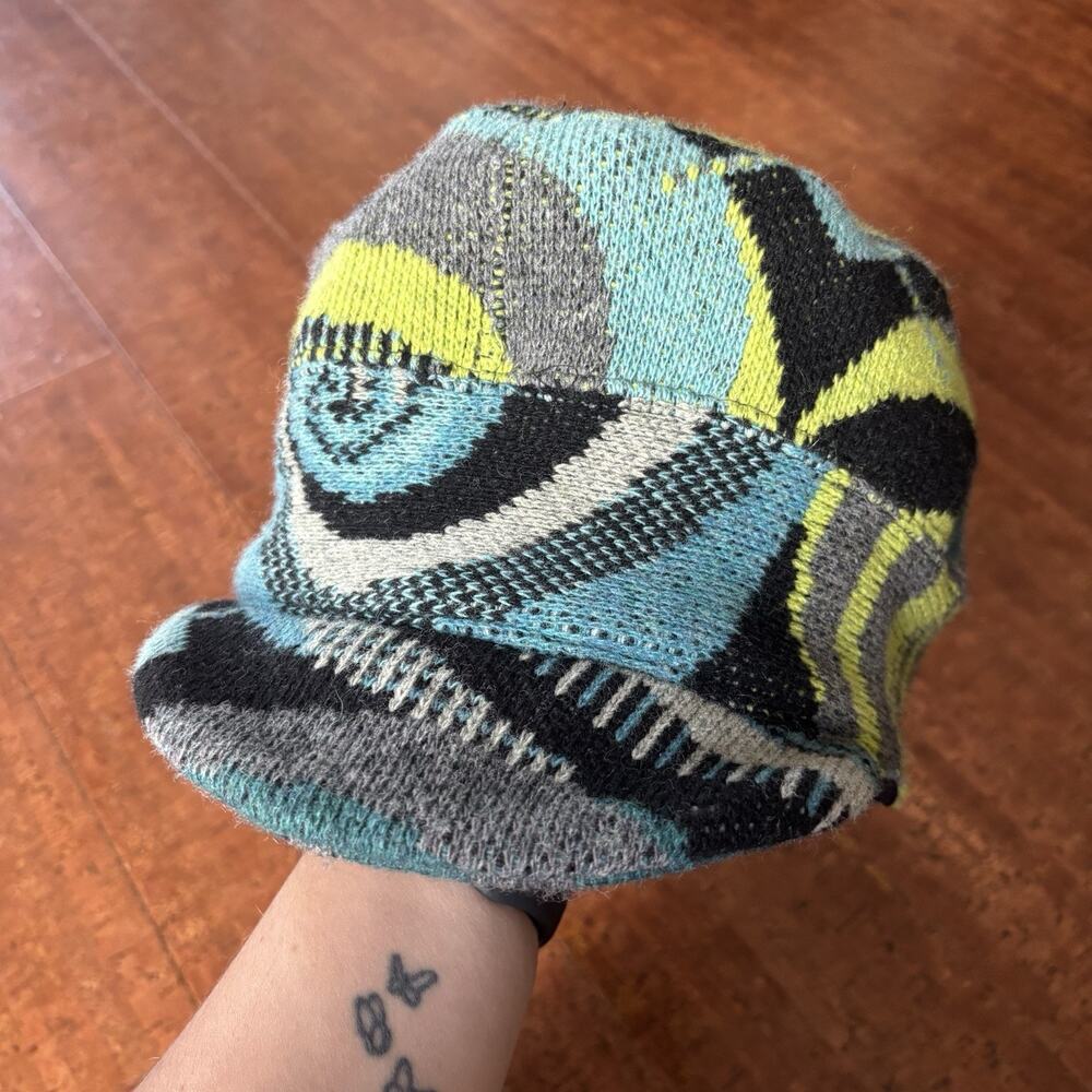 Vintage Kenzo Jacquard Knit Visor Beanie Brimmed Cap Eye Motif Pattern France OS